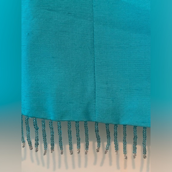 S. L. B. 100% Silk Women’s Jacket With Tiny Beaded Fringe Turquoise Lined Size 4 - Picture 2 of 4